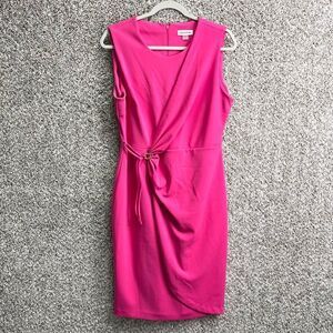 Calvin Klein Dress Women’s 12 Pink Side Tie Faux Wrap Sleeveless Sheath